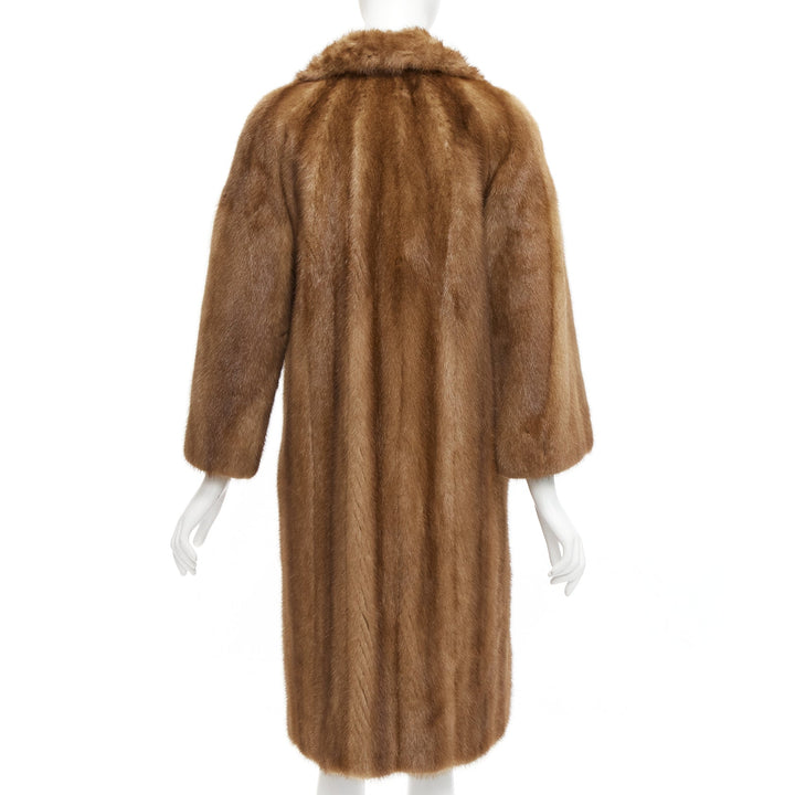 CHOMBERT brown genuine fur patched longline collared long sleeve coat