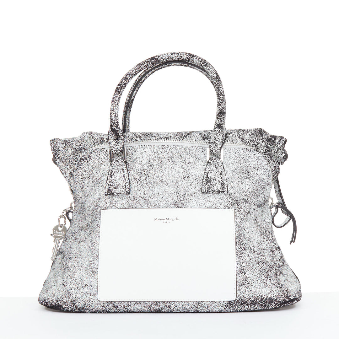 MAISON MARGIELA 2025 5AC Loved to Death Medium cracked paint black leather bag