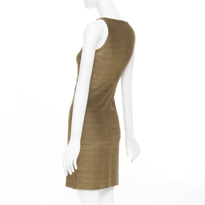 EMPORIO ARMANI Vintage gold textured metallic look crossover wrap dress IT38 XS