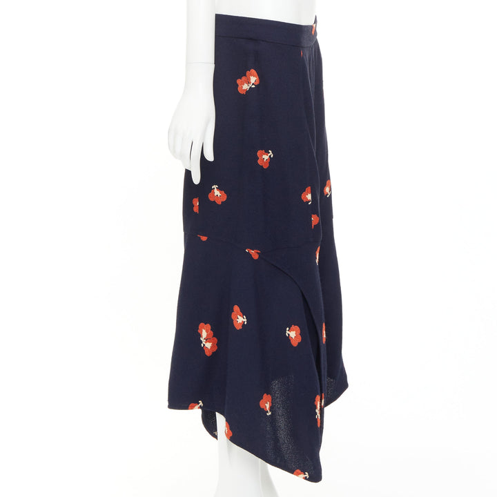 VICTORIA BECKHAM 2018 navy orange floral print asymmetric panelled skirt UK10 M