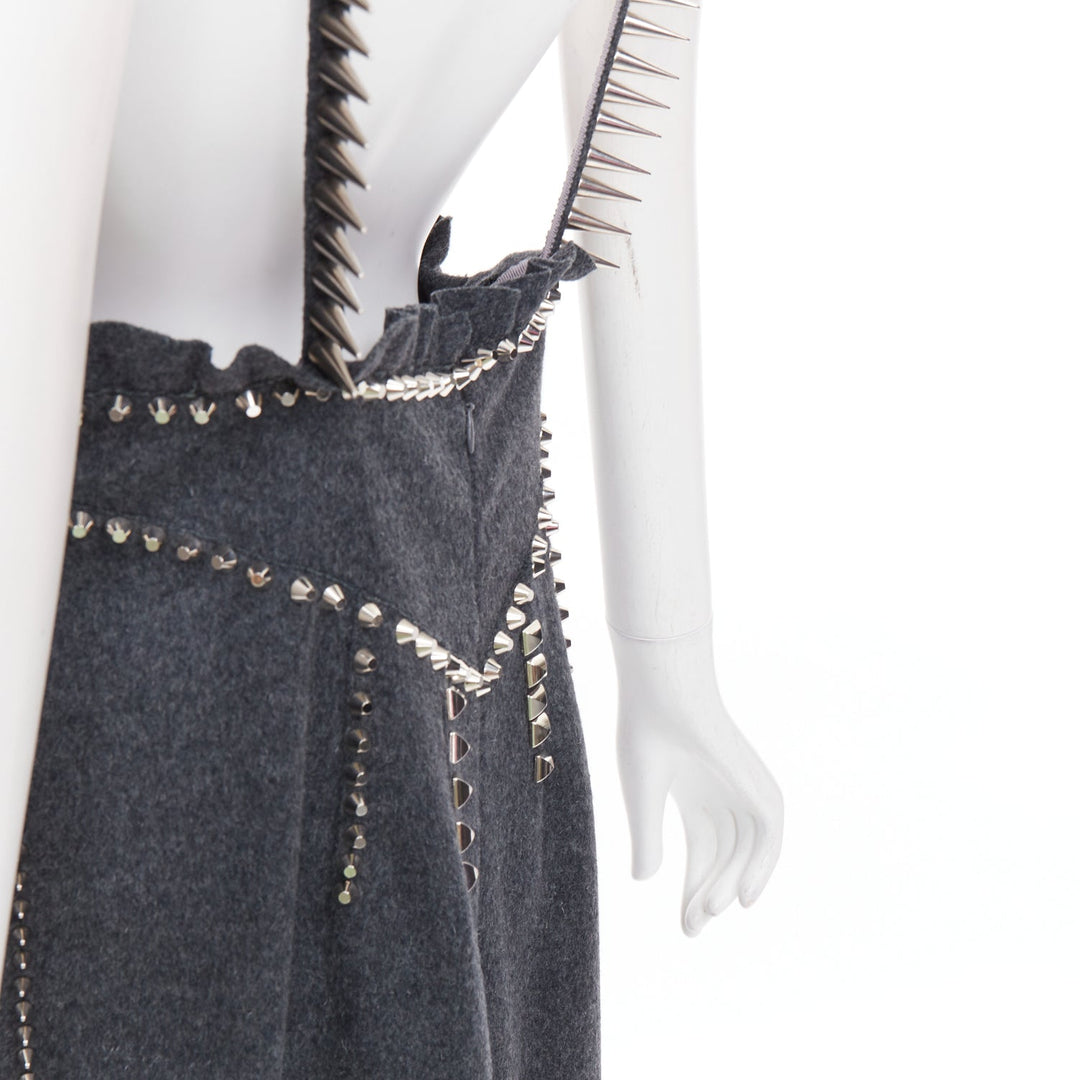 rare MIU MIU 2021 Runway grey wool crystal spikes stud punk slip dress IT38 XS