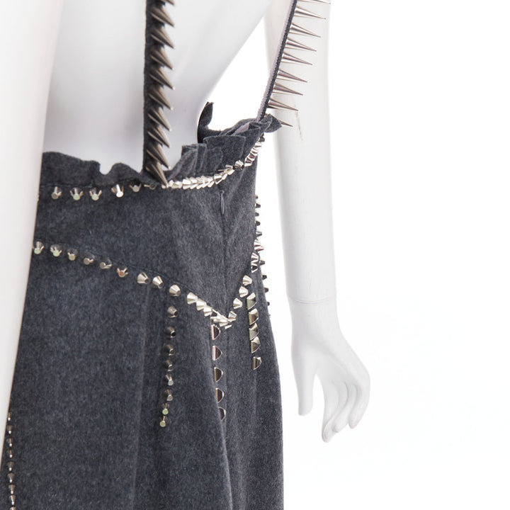 rare MIU MIU 2021 Runway grey wool crystal spikes stud punk slip dress IT38 XS