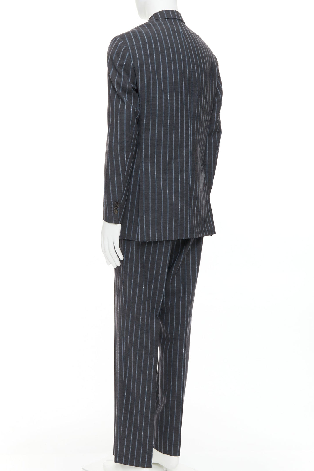 ETRO grey blue pinstripe 100% wool single breasted blazer jacket IT50 L
