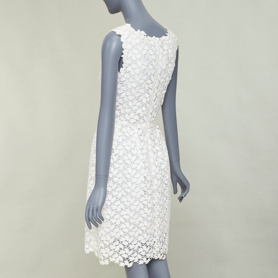 OSCAR DE LA RENTA Iso off white floral guipure leaf lace bridal dress US4 S