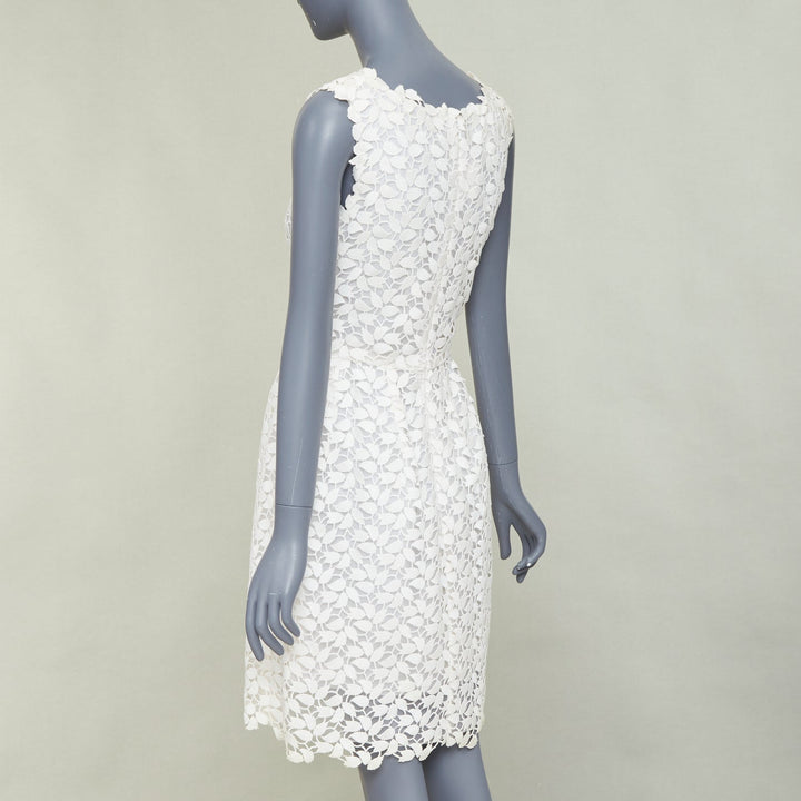 OSCAR DE LA RENTA Iso off white floral guipure leaf lace bridal dress US4 S
