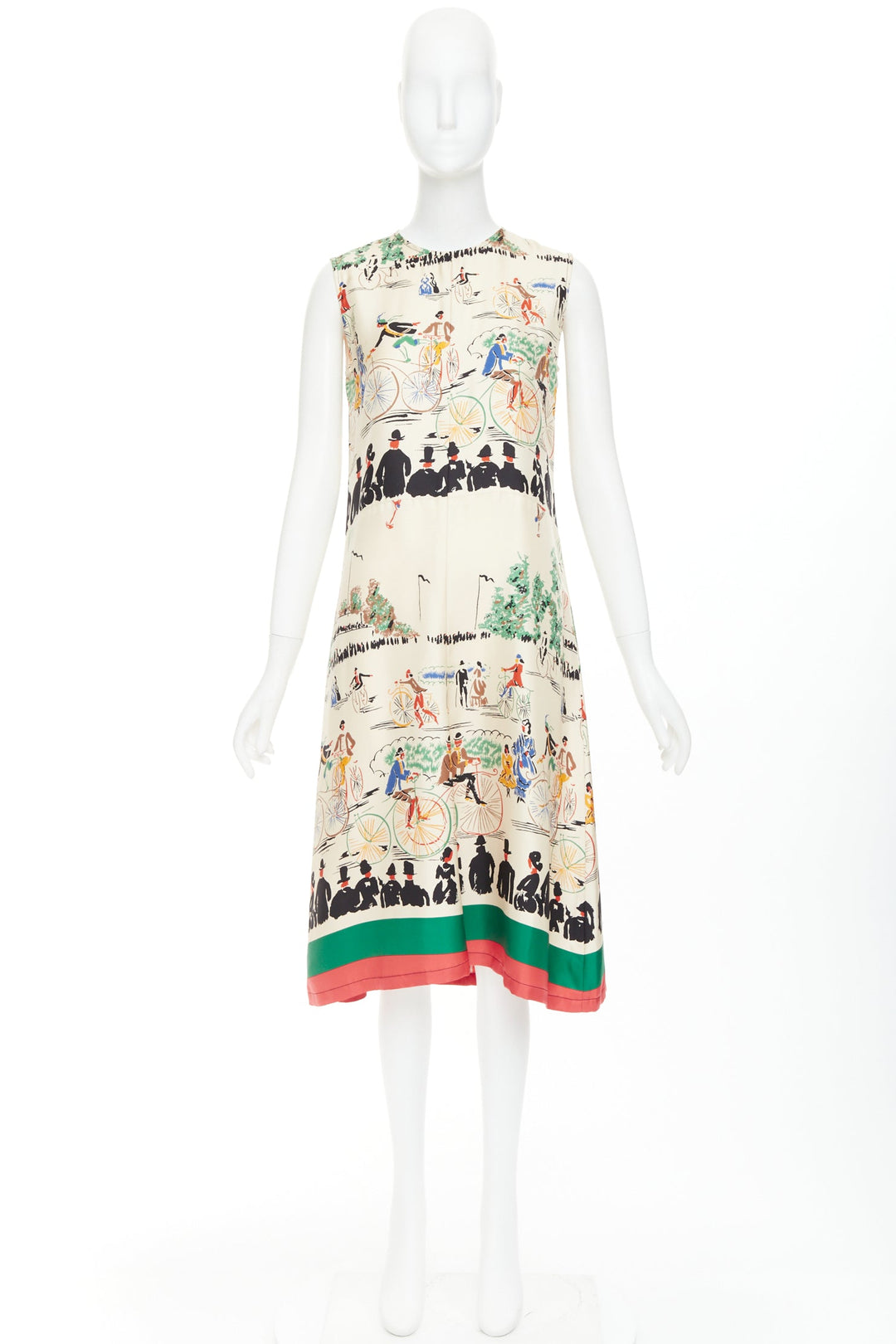 rare CELINE Phoebe Philo cream multicolor mulberry silk cyclist dress FR38 M