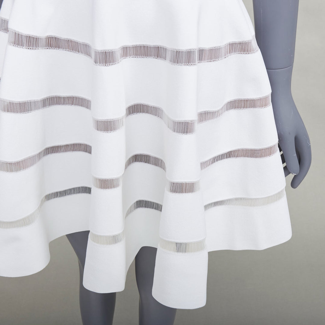 ALAIA ivory viscose blend square neck sheer lattice knit fit flare dress FR36 S
