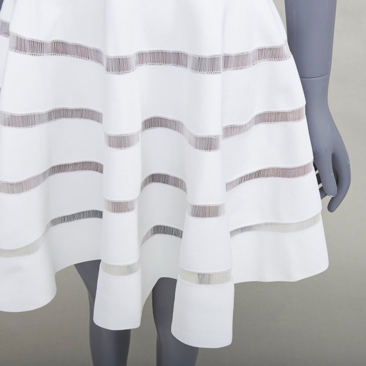 ALAIA ivory viscose blend square neck sheer lattice knit fit flare dress FR36 S