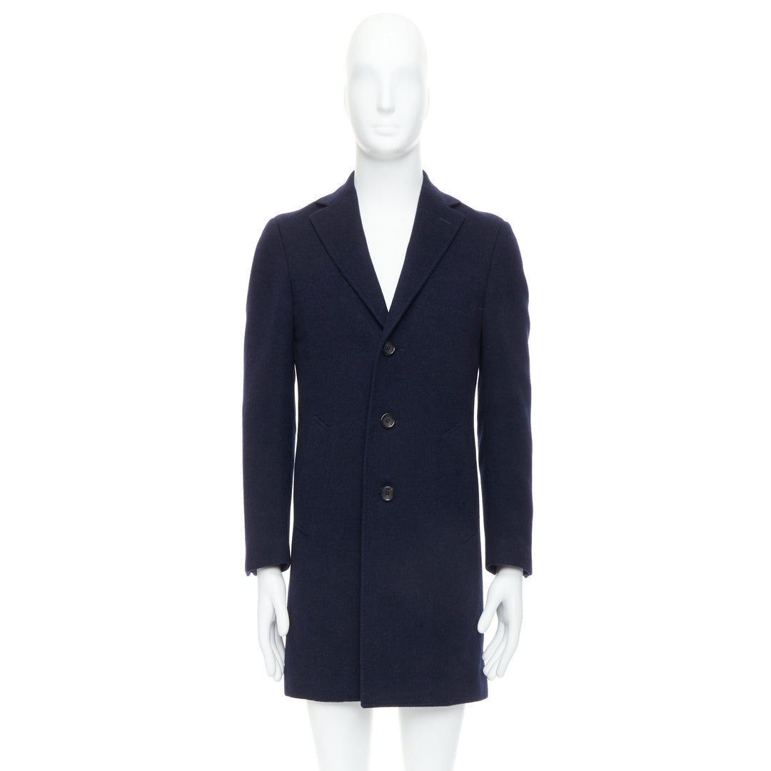 CANALI Kei 100% wool navy blue single vent long coat IT44 XS