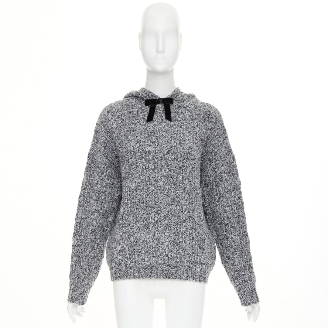 SHUSHU TONG 2024  grey wool blend black velvet ribbon oversized sweater UK6 XS