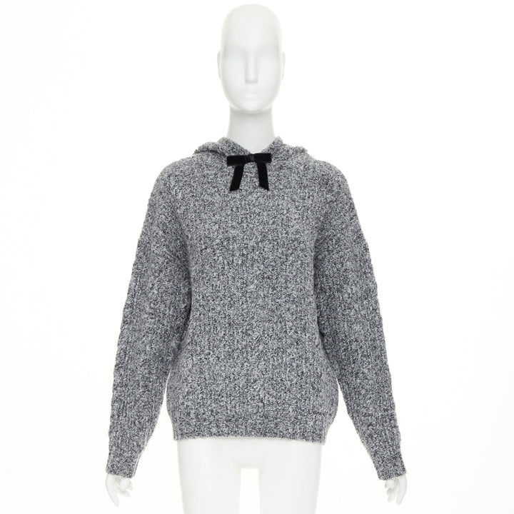 SHUSHU TONG 2024  grey wool blend black velvet ribbon oversized sweater UK6 XS