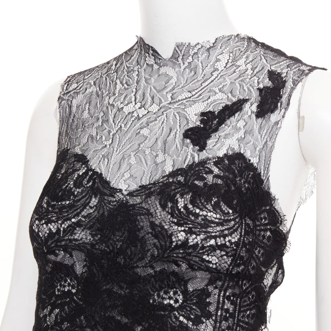 CAROLINE SEIKALY 2010 black sheer floral lace illusion sweetheart dress FR36 S