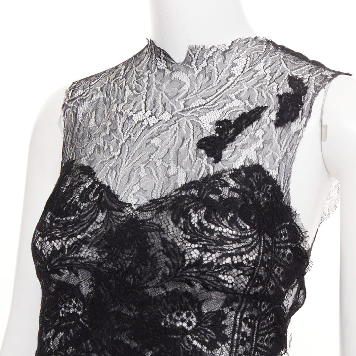 CAROLINE SEIKALY 2010 black sheer floral lace illusion sweetheart dress FR36 S