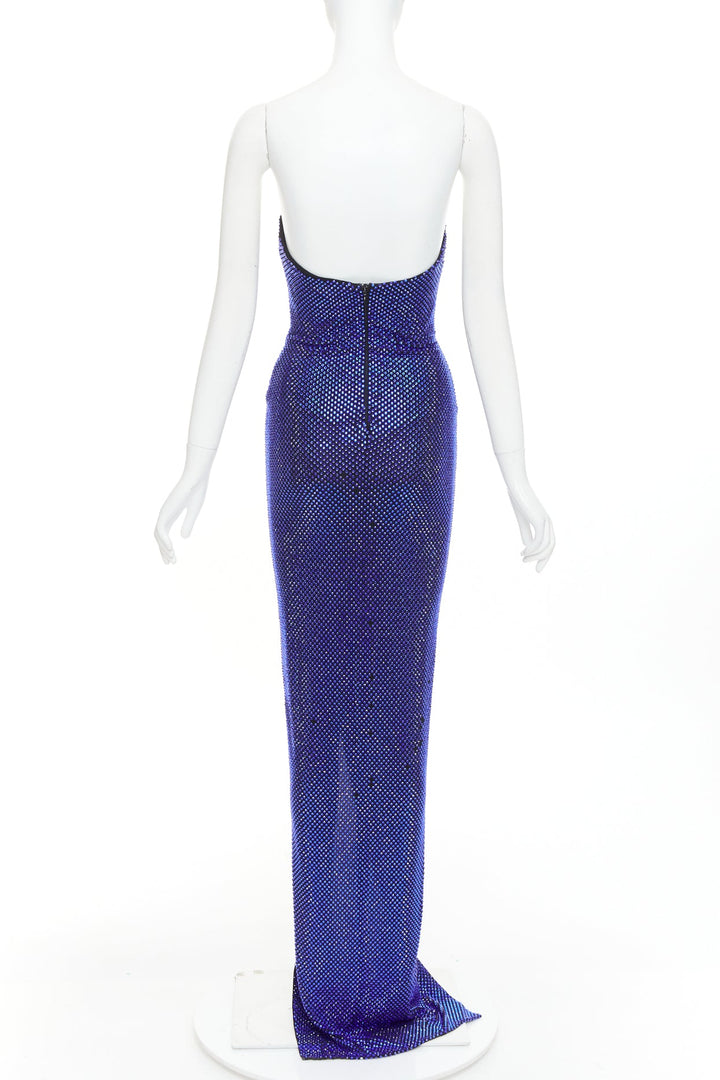 ALEXANDRE VAUTHIER  blue black strass sweetheart bustier high slit gown