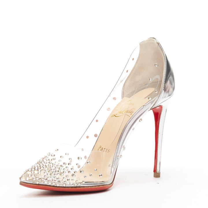 CHRISTIAN LOUBOUTIN Degrastrass 100 clear pvc crystal embellished pump EU35