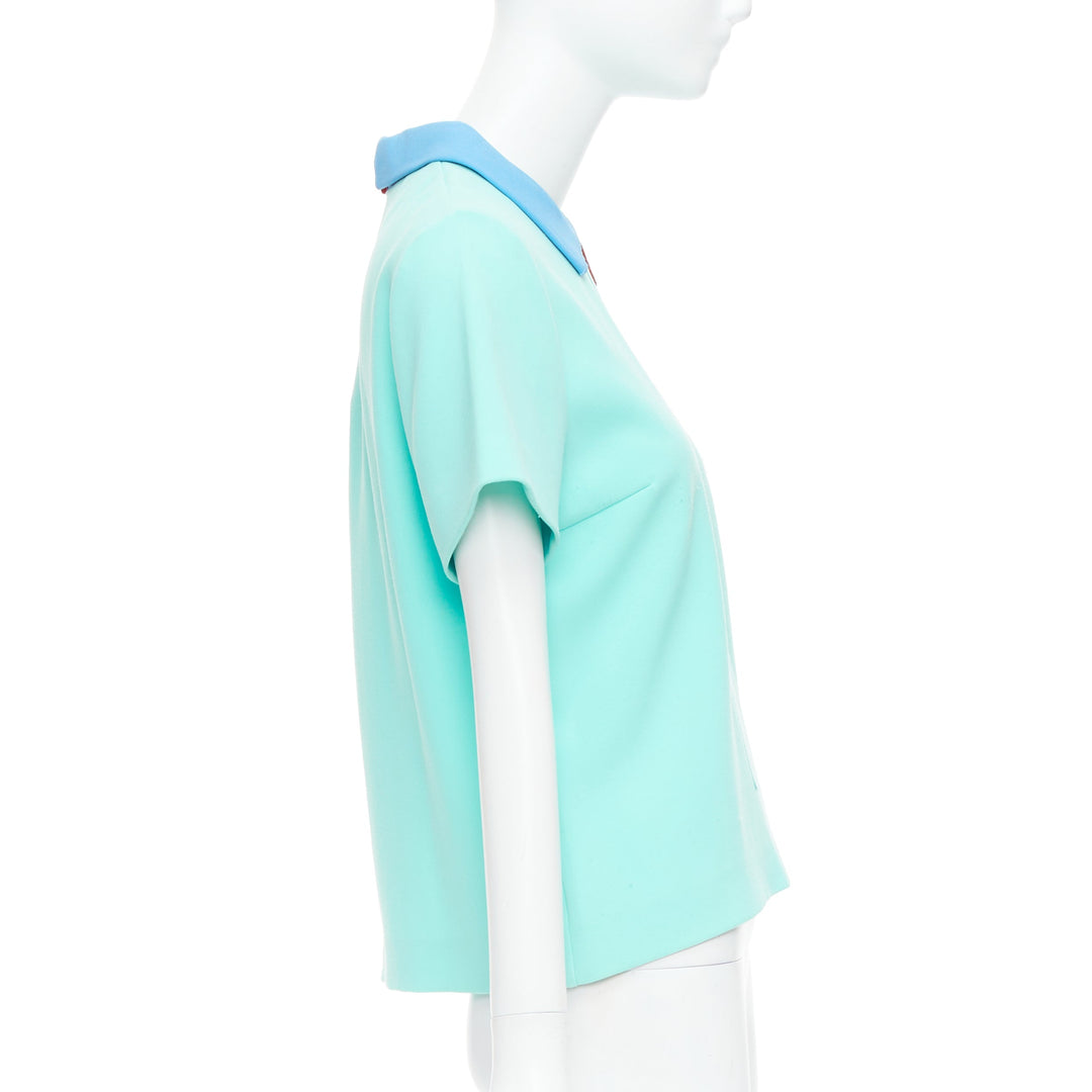 ROKSANDA light blue colorblock darted short sleeve shirt UK10 M