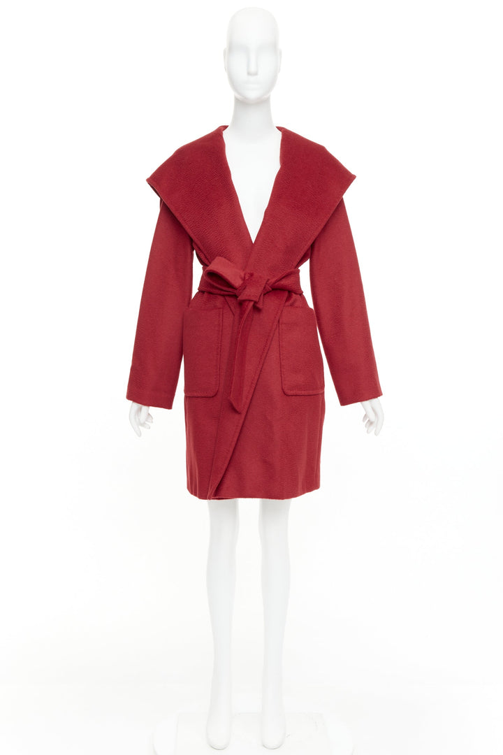 MAX MARA Rialto 100% camel hair red pocketed belted wrap robe coat IT44 L