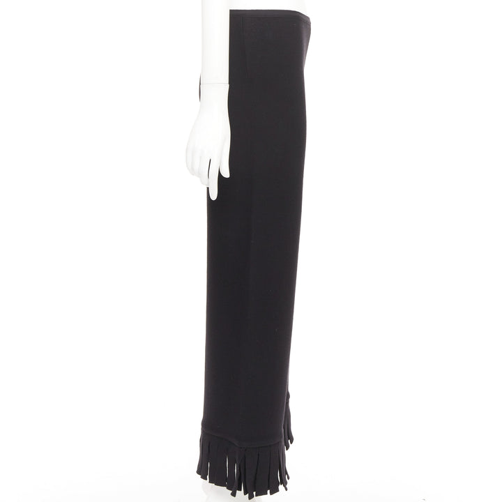 ALAIA black wool blend fringed hem low waist flare leg knitted pants FR36 S