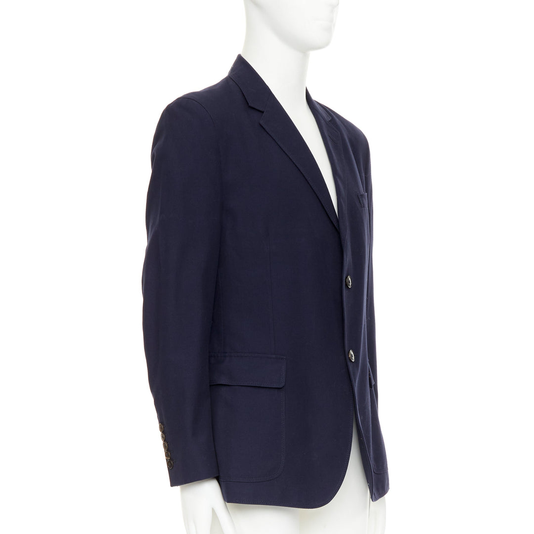 GUCCI navy cotton slim lapels vent half lined single breast blazer IT52 XL