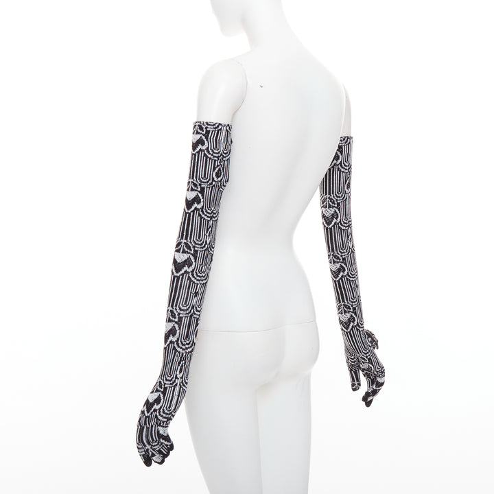 PRADA 2021 Raf Simons Runway black white wool triangle pocket long gloves M