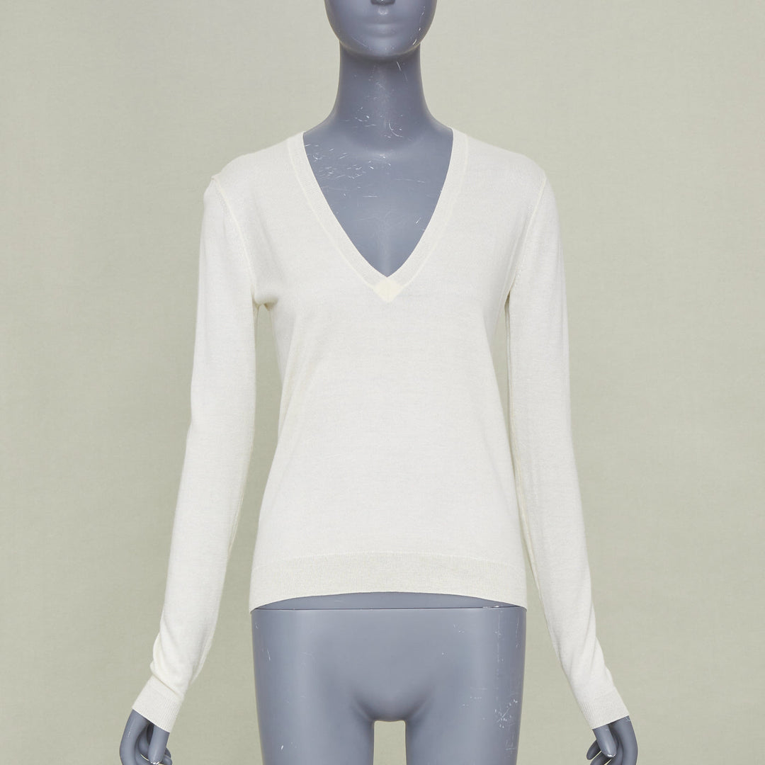 THEORY Yulia cream silk blend v neck long sleeve casual classic sweater knit XS