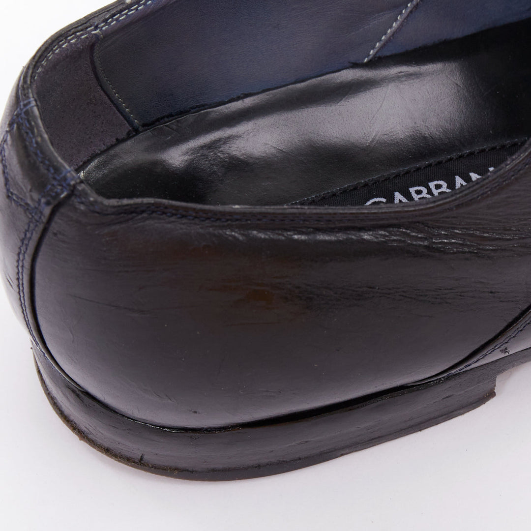 DOLCE GABBANA black hard leather perforated toe brogue loafers UK7 EU41