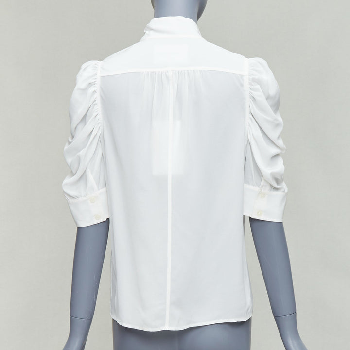 FRAME Gillian 100% silk off white puff half sleeve concealed buttons shirt XS