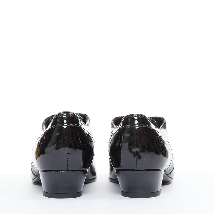 CHANEL 2018 Runway Forest Fairies black patent pointed square toe oxford EU37.5