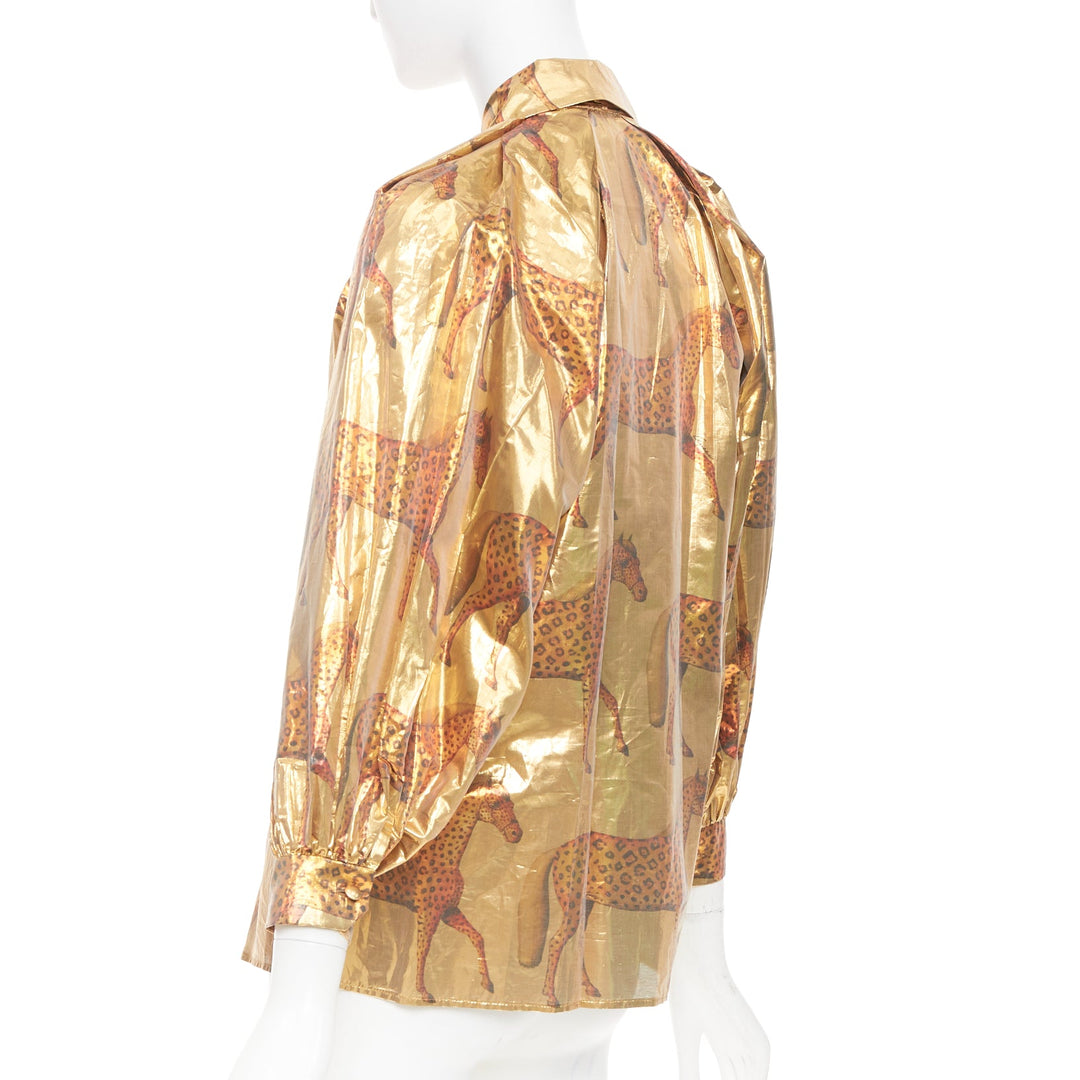 rare GUCCI 2016 horse metallic lurex animal print pussy bow blouse top IT36 XXS