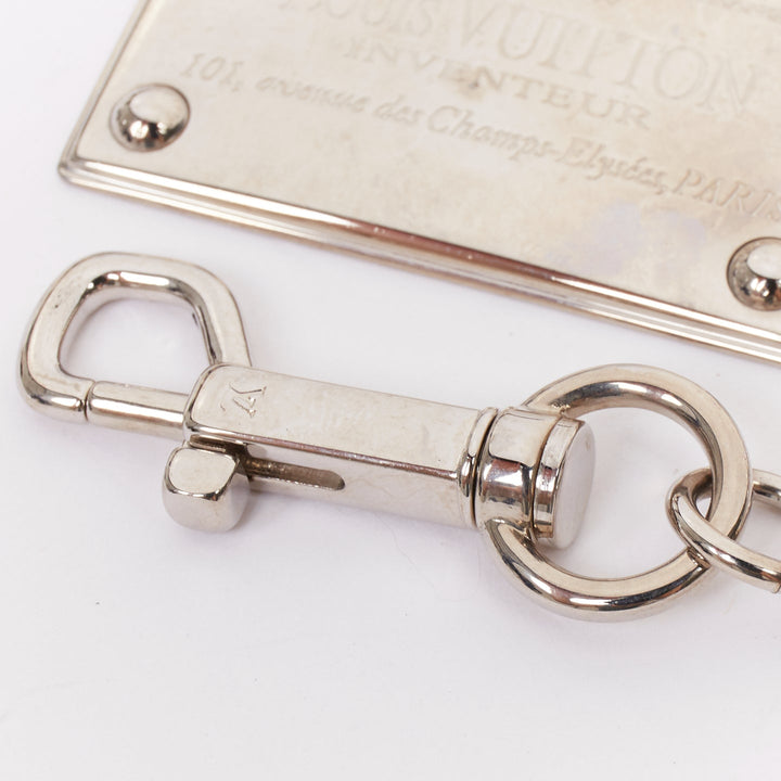 LOUIS VUITTON Inventeur silver tone plate chain keychain bag charm