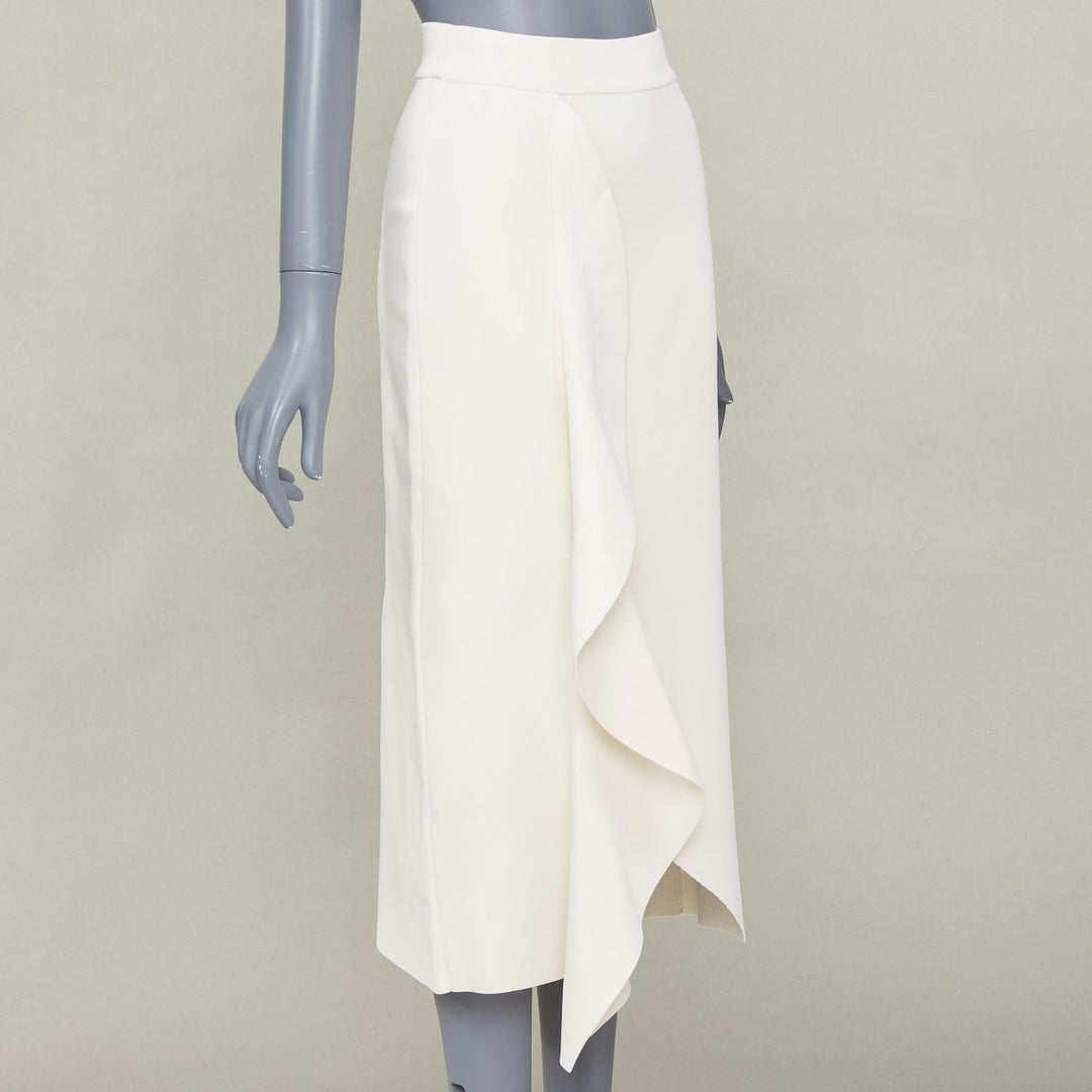 ALEXANDER MCQUEEN 2020 ivory viscose knit ruffle trim asymmetric midi skirt XS