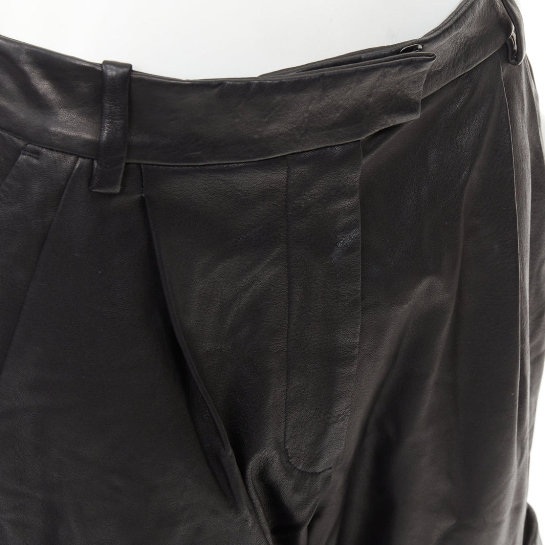 3.1 PHILLIP LIM black lambskin leather pleated front rolled cuffs bottom US0 XS