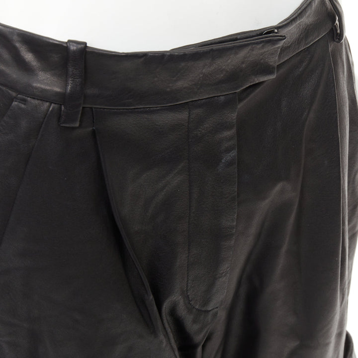 3.1 PHILLIP LIM black lambskin leather pleated front rolled cuffs bottom US0 XS
