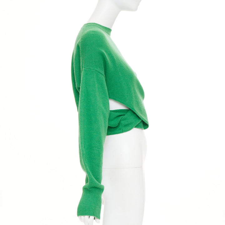 ALEXANDER MCQUEEN 2023 kelly green wool cashmere twisted curved sweater S