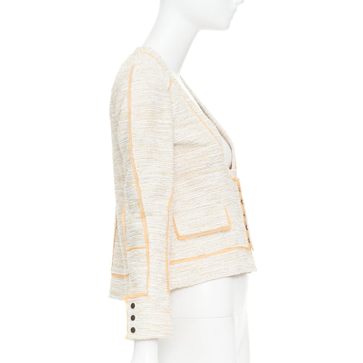 PROENZA SCHOULER 2011 beige cotton tweed orange trim scoop jacket US2 S