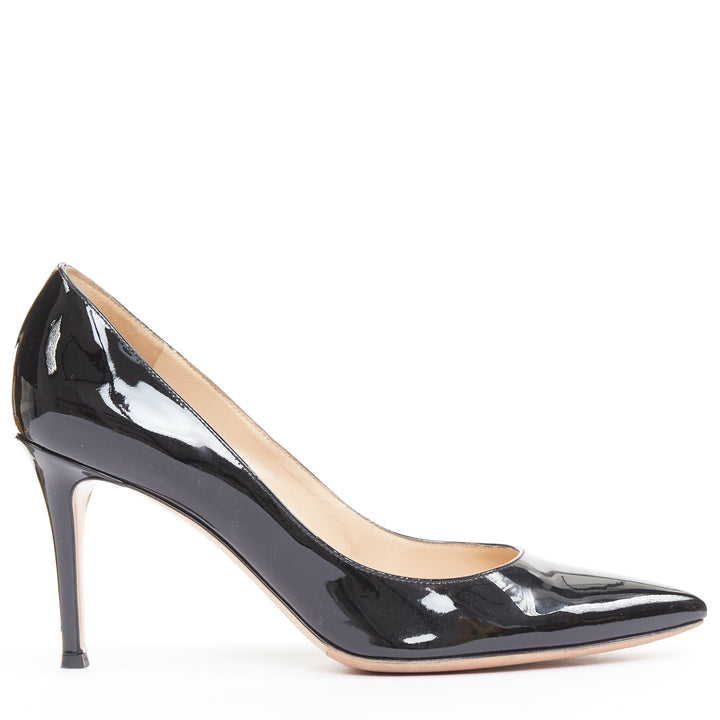 GIANVITO ROSSI black patent leather pointy toes stiletto heel pumps EU39.5