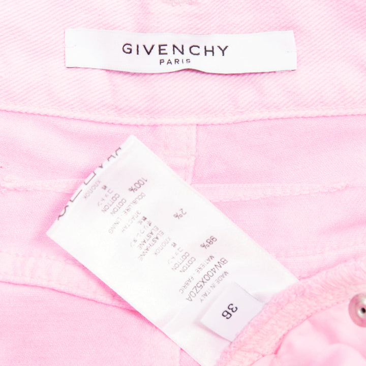 GIVENCHY pink cream bleach patchy dye cotton denim short skirt FR36 S