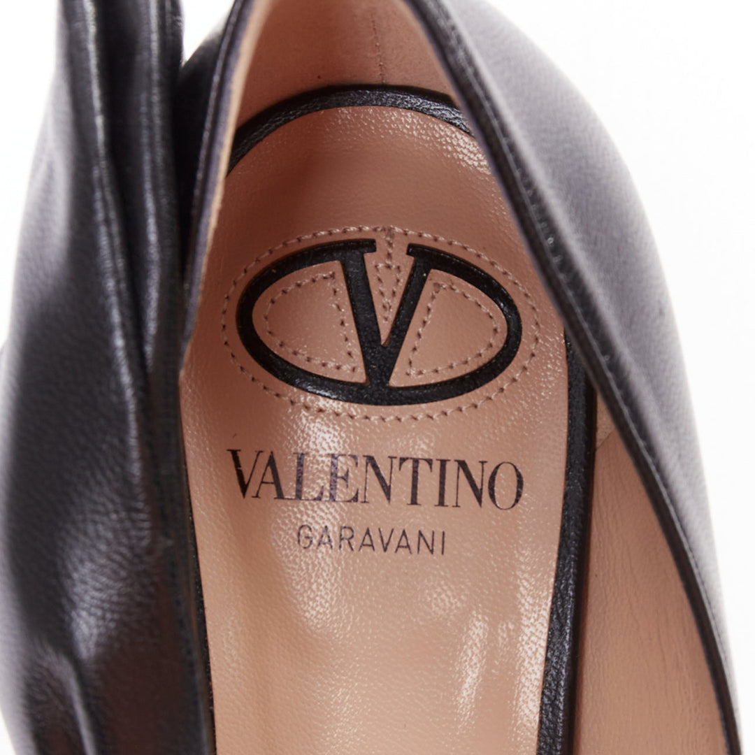VALENTINO black leather oversized bow point toe kitten pumps EU37