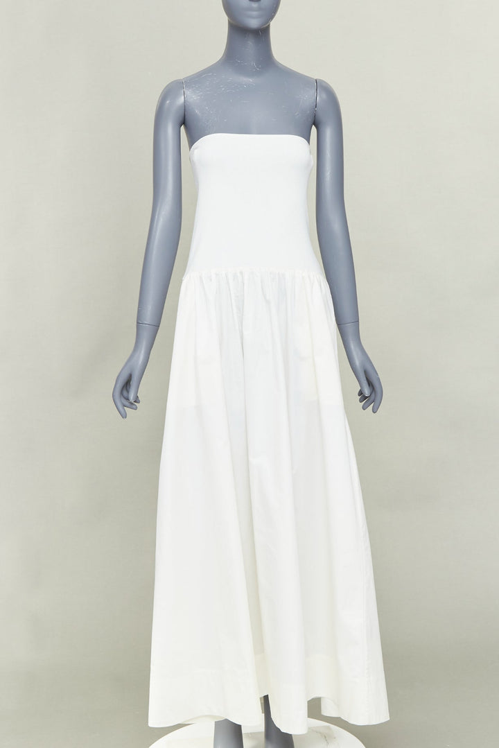 ST AGNI 2023 white strapless drop waist knit poplin maxi dress XL