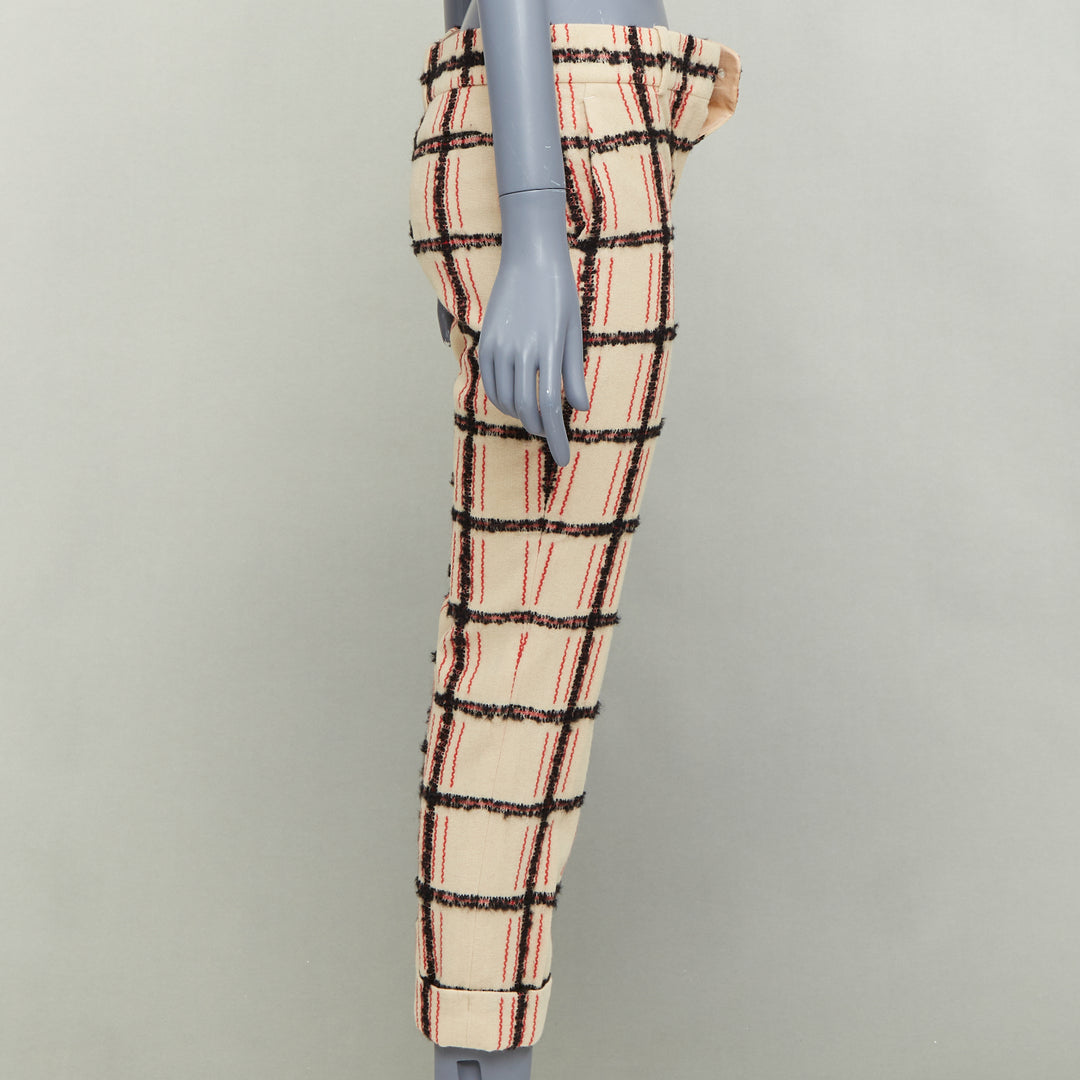 CHLOE Noir Rose black nude wool mohair plaid checked pants FR34 XS