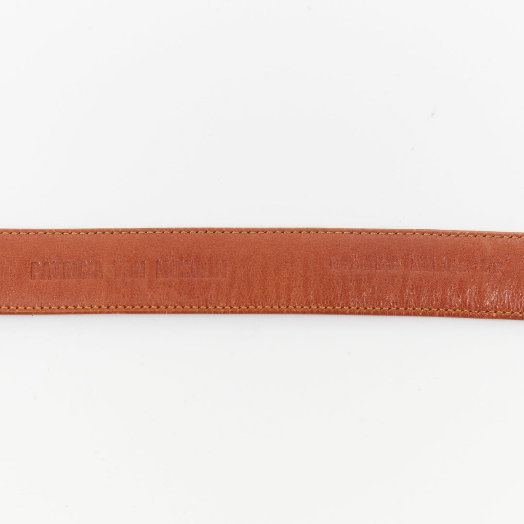rare PATRICIA VON MUSULIN Vintage 1990s Heart Buckle scaled leather waist belt