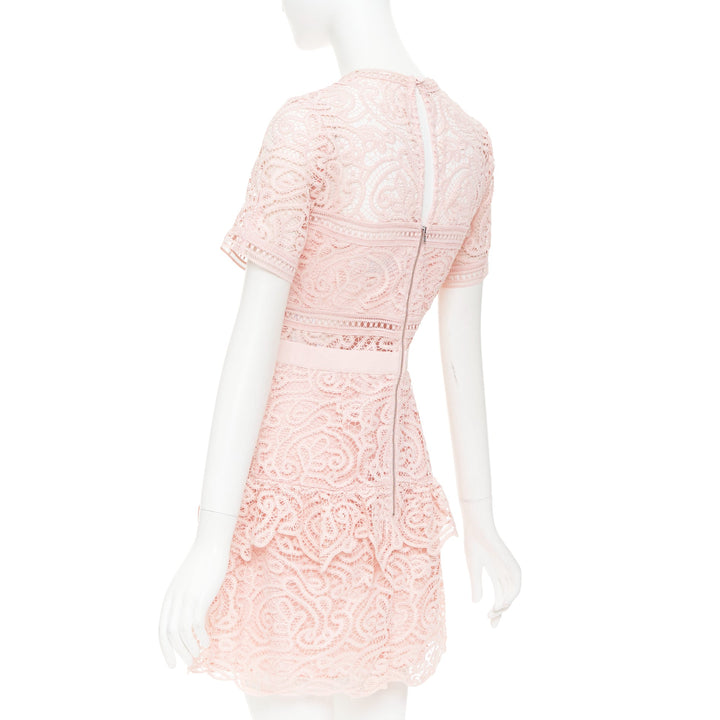 SELF PORTRAIT 2022 Abstract Guipure pink embellished lace sheer dress UK8 S
