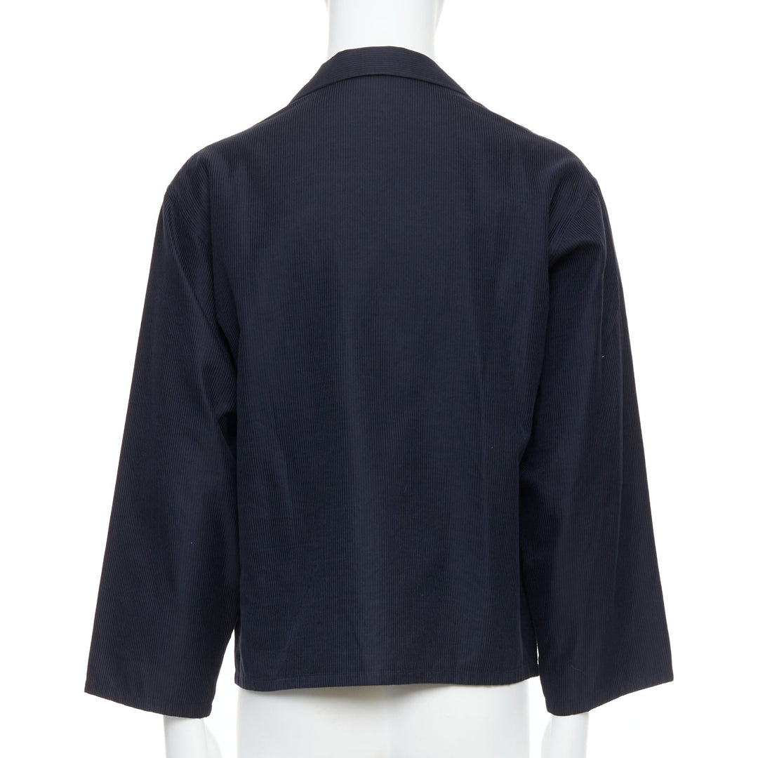 YOHJI YAMAMOTO navy soft fabric stripe lightweight cropped blazer S