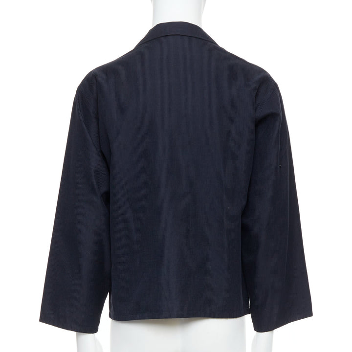 YOHJI YAMAMOTO navy soft fabric stripe lightweight cropped blazer S