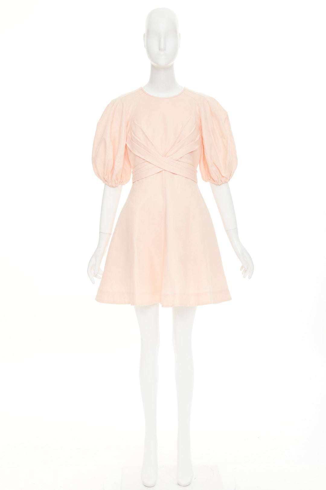 ZIMMERMANN 2022 Wrap Bodice soft blush pink linen puff sleeve dress US1 XS