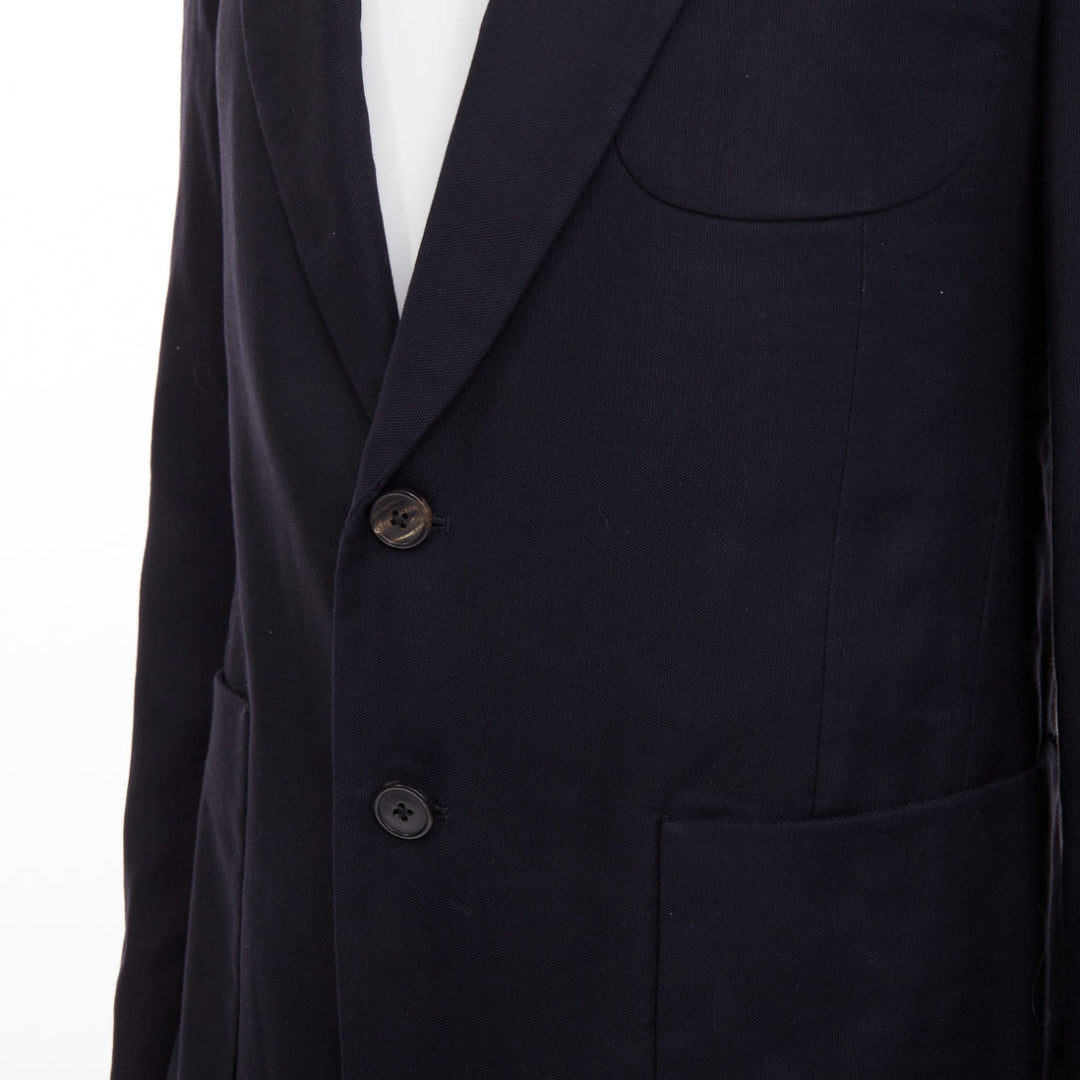 DRIES VAN NOTEN navy black linen cotton patch pocket notch lapel blazer EU46 S