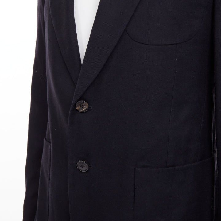 DRIES VAN NOTEN navy black linen cotton patch pocket notch lapel blazer EU46 S