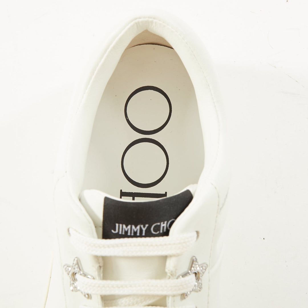 JIMMY CHOO Hawaii Crystal low top calf leather platform white sneakers EU39