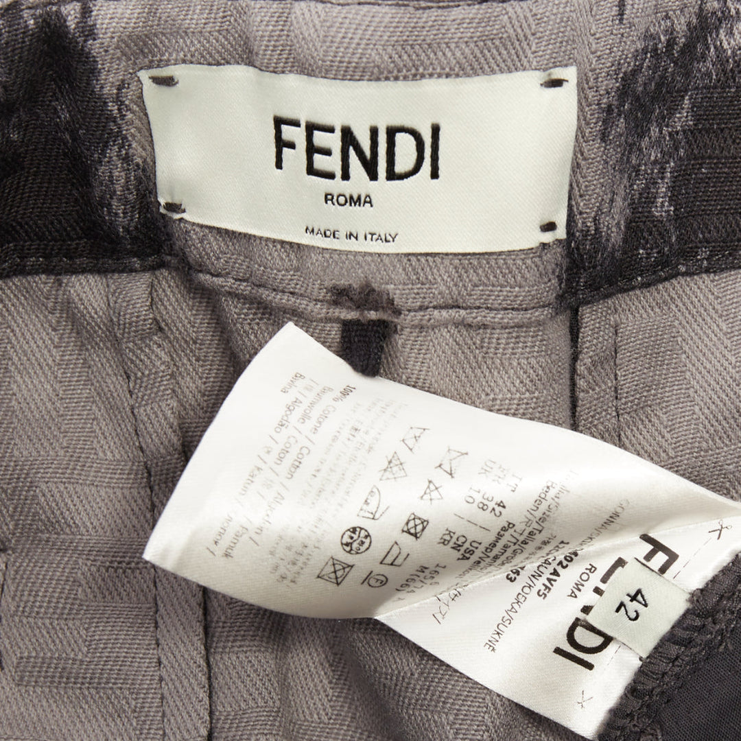FENDI Five-Pocket black grey cotton FF Monogram tie dye denim flared skirt IT42