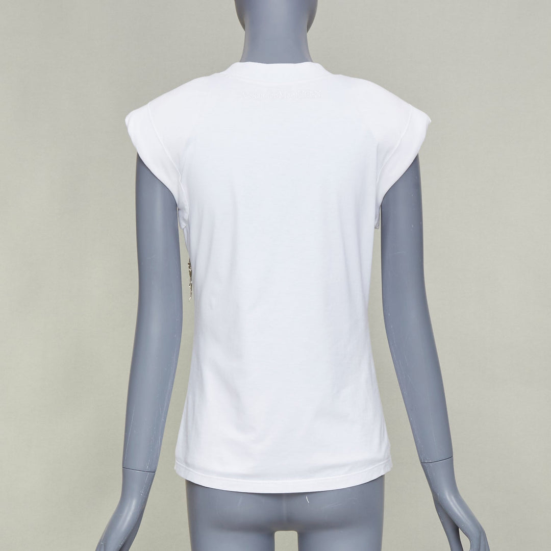 ALEXANDER MCQUEEN 2021 white gold sequin layered chain embroidered top IT38 XS